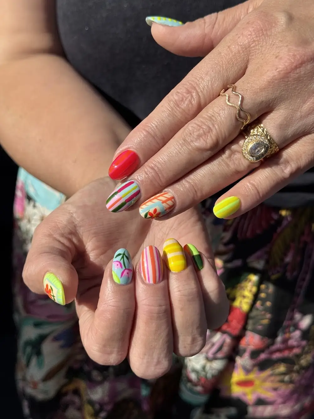 Bright hand-painted nail art